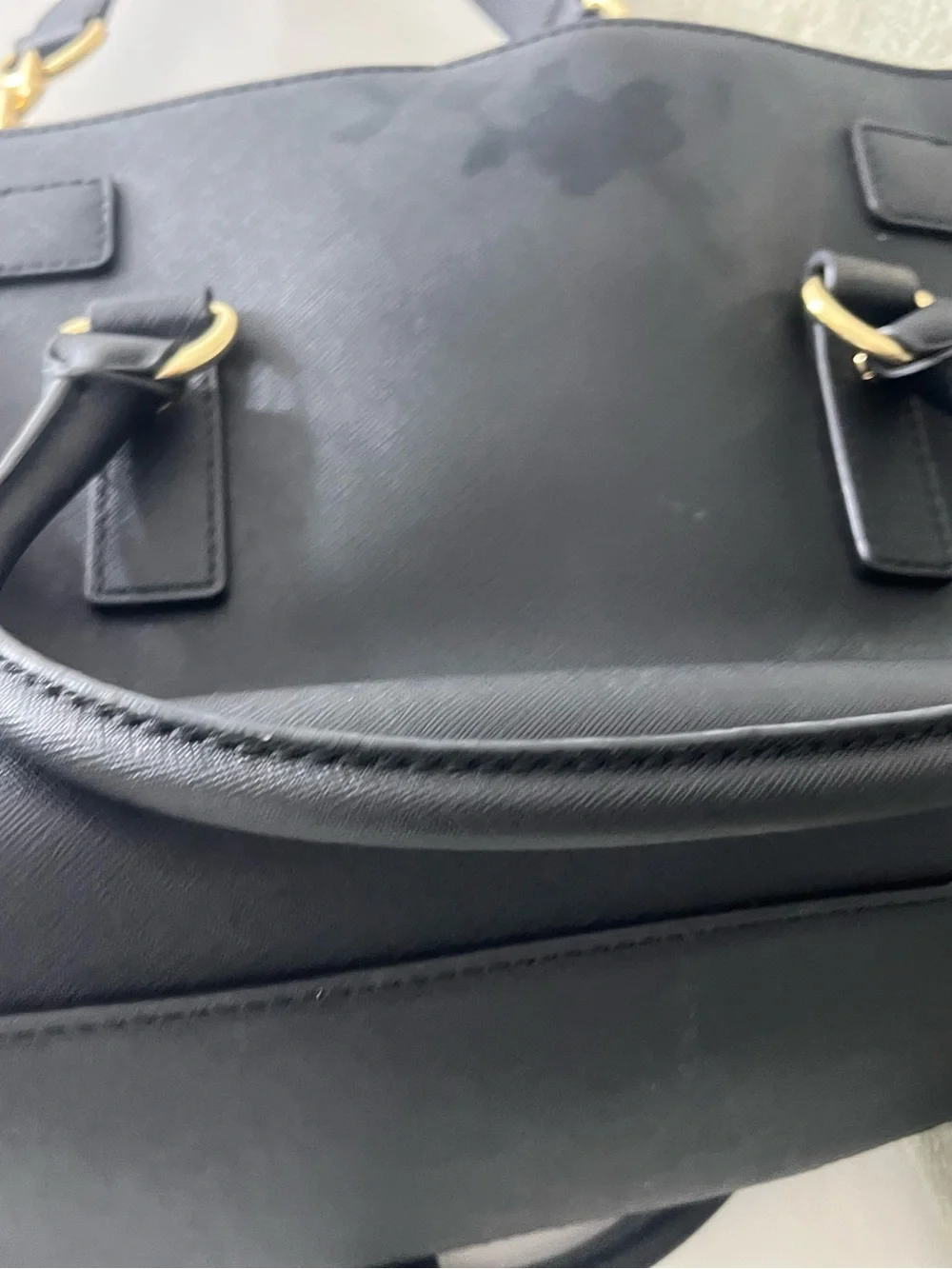 Michael Kors Black Leather Satchel with Gold Chain Accent
